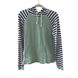 ORVIS Womens Mint Green Striped Sleeve Raglan Hoodie Nautical Sweatshirt Small